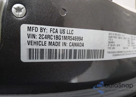 2021 Chrysler Pacifica Touring L z USA, uszkodzony, nr VIN 2C4RC1BG1MR546994